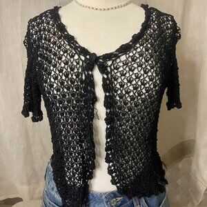 Black Beaded Crochet Cardigan